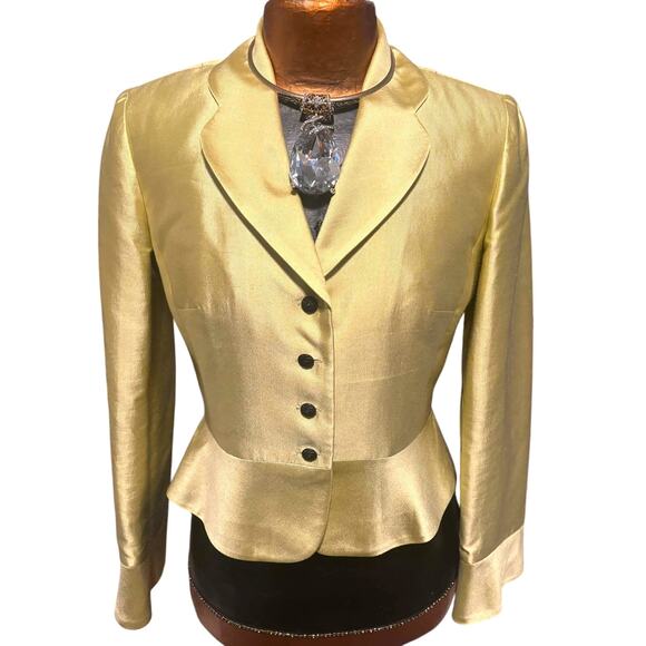 Vintage Kay Unger Silk Cotton Dress Jacket Black Crystal Button Sz 6 Made Korea - Picture 4 of 5